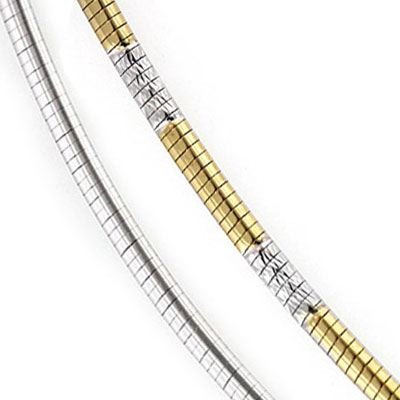 14k Two Tone White and Yellow Gold 1.8mm Reversible Textured Omega Chain Necklace - 17\