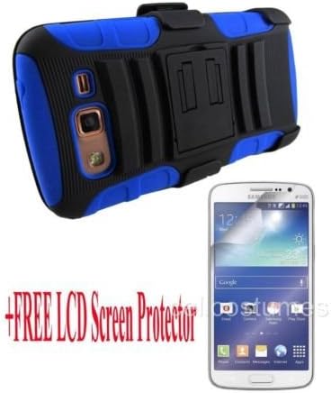 Black & Blue Heavy Duty Rugged Armor Hybrid Case Cover w/ Belt Clip Holster for Samsung Galaxy Grand 2 G7102/G7105 + Screen Protector [In CellCostumes Retail Packaging]