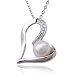 Sterling Silver Pearl and Cubic Zirconia Open Heart Pendant, 18
