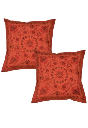 Imagen principal de Trabajo indio del bordado Algodón Cojín cover set tamaño 16 X 16 pulgadas Juego de 2 piezas