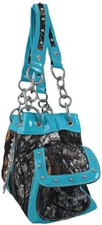Deep Forest Camouflage Rhinestone Cross Purse/Wallet Set Turquoise Blue Trim