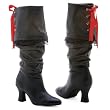 2 Inch High Heel Pirate Boot Black Knee High Sexy Boots Red Ribbon Lace Up