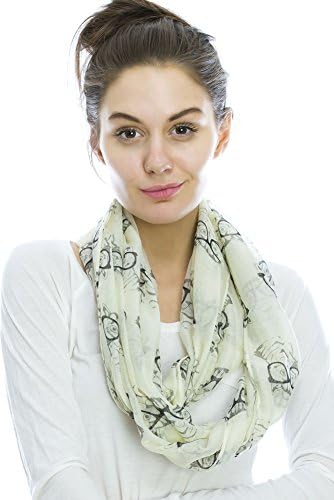 SHOPPOLALA Women's Lovely Cat with Glasses Print Infinity Scarf O/S Ivory