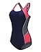 ReliBeauty Womens Color Block One Piece Bathing Suit (14-16, Navy)