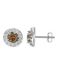 1.50 CT Champagne & White Diamond Cluster Earrings 14K White Gold