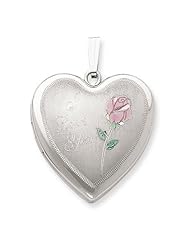 Genuine .925 Sterling Silver 24mm Enameled Rose Heart Locket. 100% Satisfaction Guaranteed.