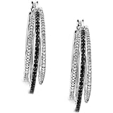 Sterling Silver Black & White Round Diamond Ladies Hoop Earrings 3/4 CT (0.75 cttw, H-I Color, I1-I2 Clarity)