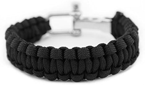 Bracelet with Hard Plastic Whistle Buckle / Stainless Metal Bow Shackle - Gun Black Style