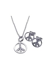 Nickel Free Sterling Silver Pendant & Earring Sets Peace Sign CZ Set