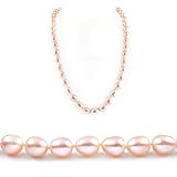 Single Strand 22 Inch 9-10mm pink Oval Shape Freshwater Cultured Pearl Necklace