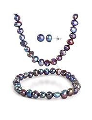8 mm Black Freshwater Pearl Necklace, Bracelet, and Earrings Set