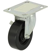 E.R. Wagner Plate Caster, Swivel, Polyolefin Wheel, Roller Bearing, 375 lbs Capacity, 4" Wheel Dia, 1-3/8" Wheel Width, 5-3/8" Mount Height