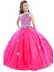 Girls Organza Crystals Crystal Lace Sequined Applique Floor Length Flower-Girl Dress/Pageant Dress 