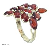 Gold plated ring, 'Garnet Blossom' 8.0 (US Ring Size)