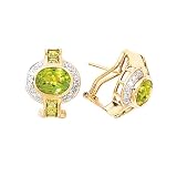 14k Gold, Diamond & Peridot Omega-Clip Earrings (6.87ctw)