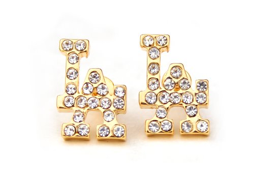 Iced LA Los Angeles Dodgers Stud Earrings, Gold Tone