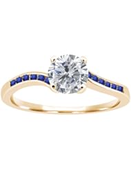 1.12 Ct Round H/I Diamond Blue Sapphire 14K Yellow Gold Ring