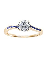 1.12 Ct Round H/I Diamond Blue Sapphire 14K Yellow Gold Ring