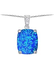 Original Star K (tm) Large 12x10mm Cushion Cut Created Blue Opal Pendant in 925 Sterling Silver