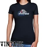 NCAA Samford Bulldogs Ladies Navy Blue Distressed Logo Vintage Slim Fit T-shirt