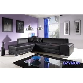 Same Or Next Day Delivery Call 0800 020 9555 Special New Year Promotion "Szymon" Black Eco Leather Corner Sofa Bed