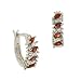 Sterling Silver .925 Genuine Garnet Stone Marquise Cut Genuine Diamond Accent Hoop Earrings