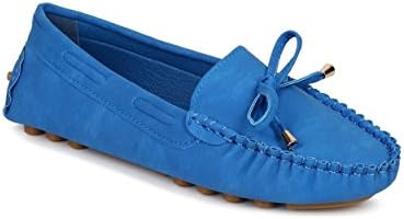 Misbehave CF74 Women Leatherette Bow Tassel Slip On Moccasin Flat - Blue (Size: 9.0)