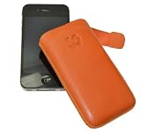 Suncase Ledertasche (Lasche mit Rückzugfunktion) für Iphone 4 / 4S Orange