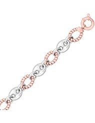 Sterling Silver Rhodium and Rose Plated Bracelet with Multi Link Accents