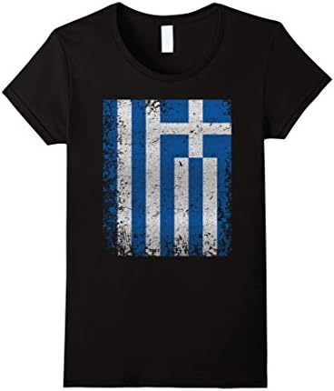 Women's Greece Flag T-Shirt Distressed Vintage Greek Flag Shirt Small Black