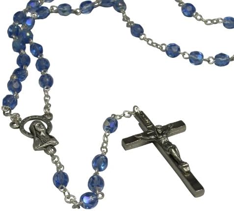 6mm Sapphire Aurora Borealis Glass Beads 17" Rosary Imported From Italy