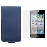 GTMax Blue Leather Flip Carrying Case + LCD Screen Protector for Apple iPod touch 8GB 32GB 64G 4G 4 (4th Generation)