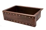 33 in. Copper Hammered Kitchen Apron Single Basin Sink w Barrel Strap Design