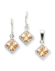 Sterling Silver Champagne CZ Earrings And Pendant Set