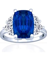 14K White Gold Cushion Cut Blue Sapphire Fana Designer Ring (GIA Certificate)
