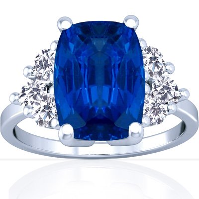 14K White Gold Cushion Cut Blue Sapphire Fana Designer Ring (GIA Certificate)
