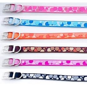 Designer's Glow-in-the-Dark 3-D Embossed Dog Collar - Polka Dots - Rose Pink/S (10