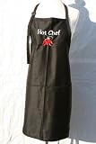 Black Embroidered Apron Hot Chef with Peppers