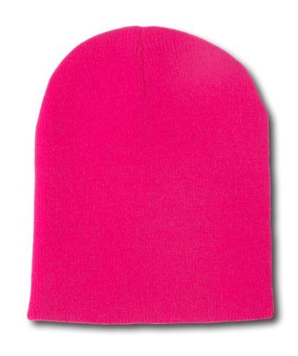 Blank Short Beanie Cap- Many Colors Available , Hot Pink