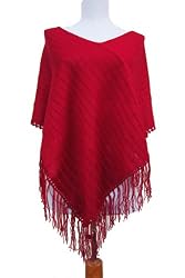 Handmade Lightweight Poncho - American Bright Cranberry-red (100% Crocheted By Hand Border/medium/large)