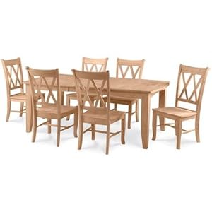 Unfinished Wood 4 Piece Dining Table Set With Double X-back Dining Chairs