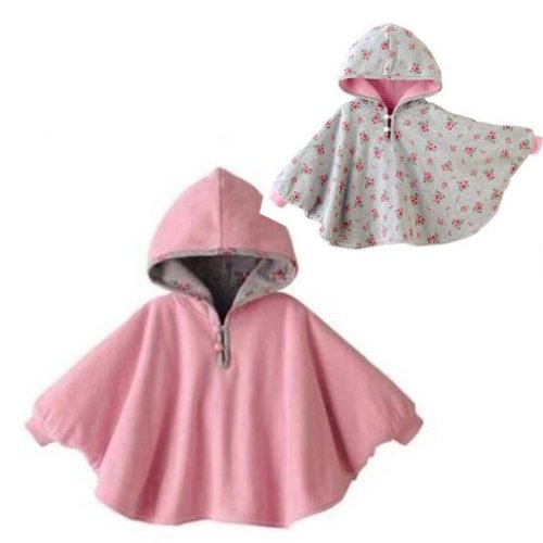 Gaorui Baby Kids Toddler Double-side Wear Hooded Cape Cloak Poncho Coat Hoodie Outwear Romper_Pink-100