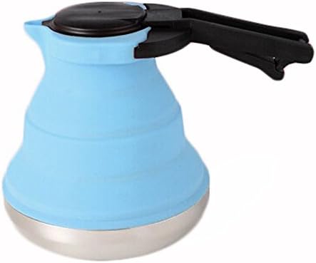 Outdoor Portable Collapsible Silicone Kettle for Home and Other Places Stainless Steel Base (blue)