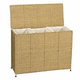 Household Essentials ML-6445 Woven-Seagrass Triple Laundry Sorter with Casters and 3 Removable Bags