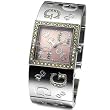 GUESS Women's Swarovksi Crystals Silvertone Etched-Bangle Watch