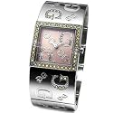 GUESS Women's Swarovksi Crystals Silvertone Etched-Bangle Watch