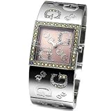 GUESS Women's Swarovksi Crystals Silvertone Etched-Bangle Watch
