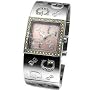 GUESS Women's Swarovksi Crystals Silvertone Etched-Bangle Watch