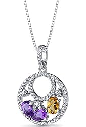 Amethyst and Citrine Double Hoop Pendant Necklace Sterling Silver 1 Carats