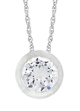 Platinum Plated Sterling Silver 6.5mm Round Bezel-Set Cubic Zirconia Pendant, 18